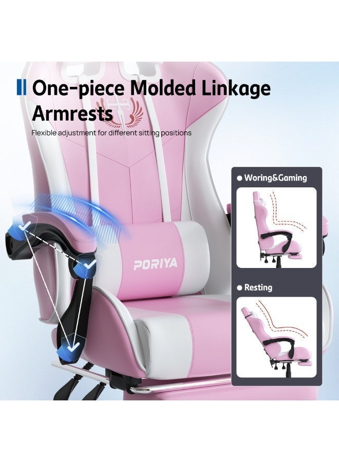 بازار بوريا كرسي ألعاب PORIYA مريح مع مسند قدم، كرسي مكتب تنفيذي قابل للتعديل، إمالة 90–145°، ارتفاع قابل للتعديل، جلد PVC، يتحمل حتى 150 كجم - Image 5